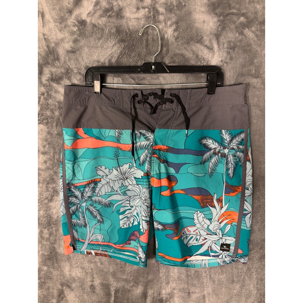 Rip Curl Mirage Boardshorts Mens 34 Teal Tropical Palm Tree Stretch Surf Trunks